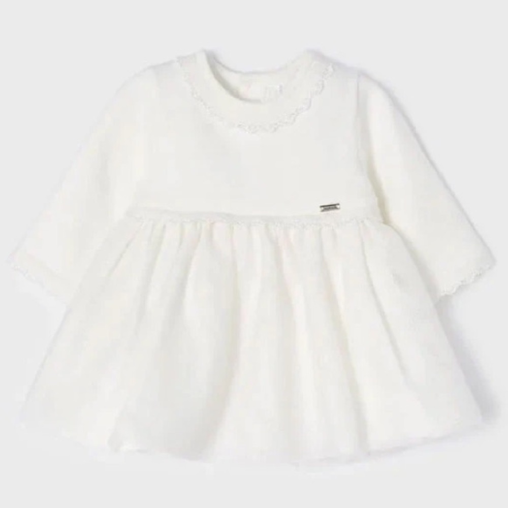 NWT MAYORAL Baby Girls' Champagne White Knit Tulle Special Occasion Dress 6-9M